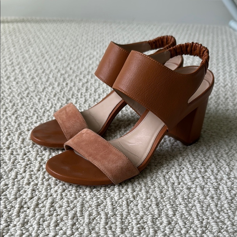 Stuart Weitzman Brown Leather Heels with Chunky Block Heel